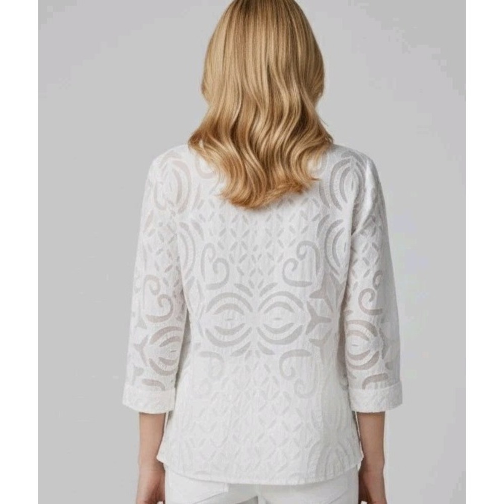 The Territory Ahead White Burnout 100%Cotton 3/4 Sleeve Blouse Top‎ M Medium - Picture 2 of 8